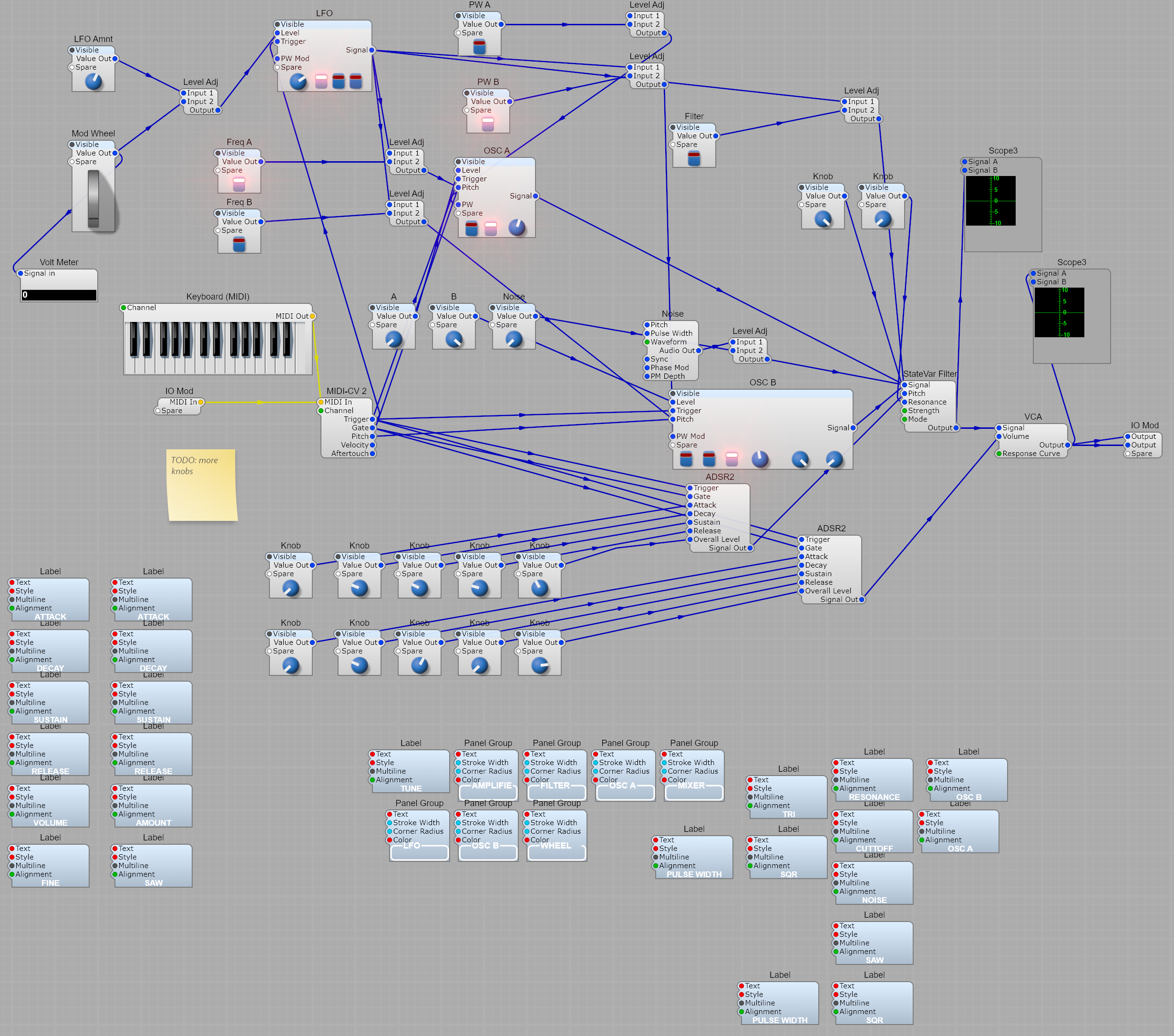 Inside the Synth container: oscillators, filter, envelopes, LFO and modulation